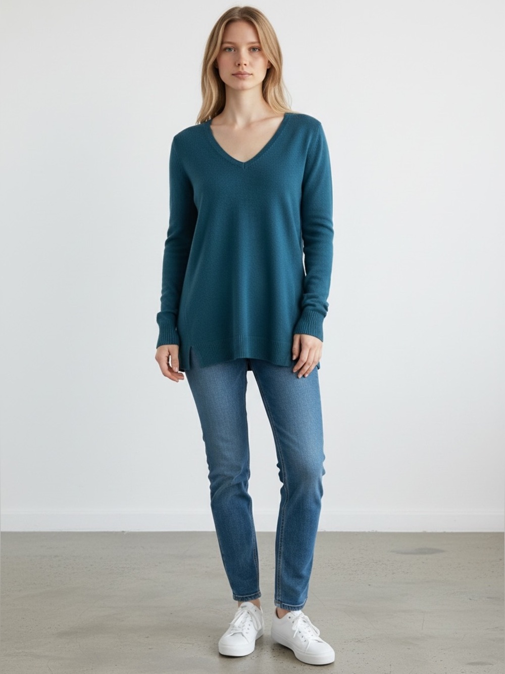 H by Halston Teal V-Neck Sweater size XS ~ NWOT